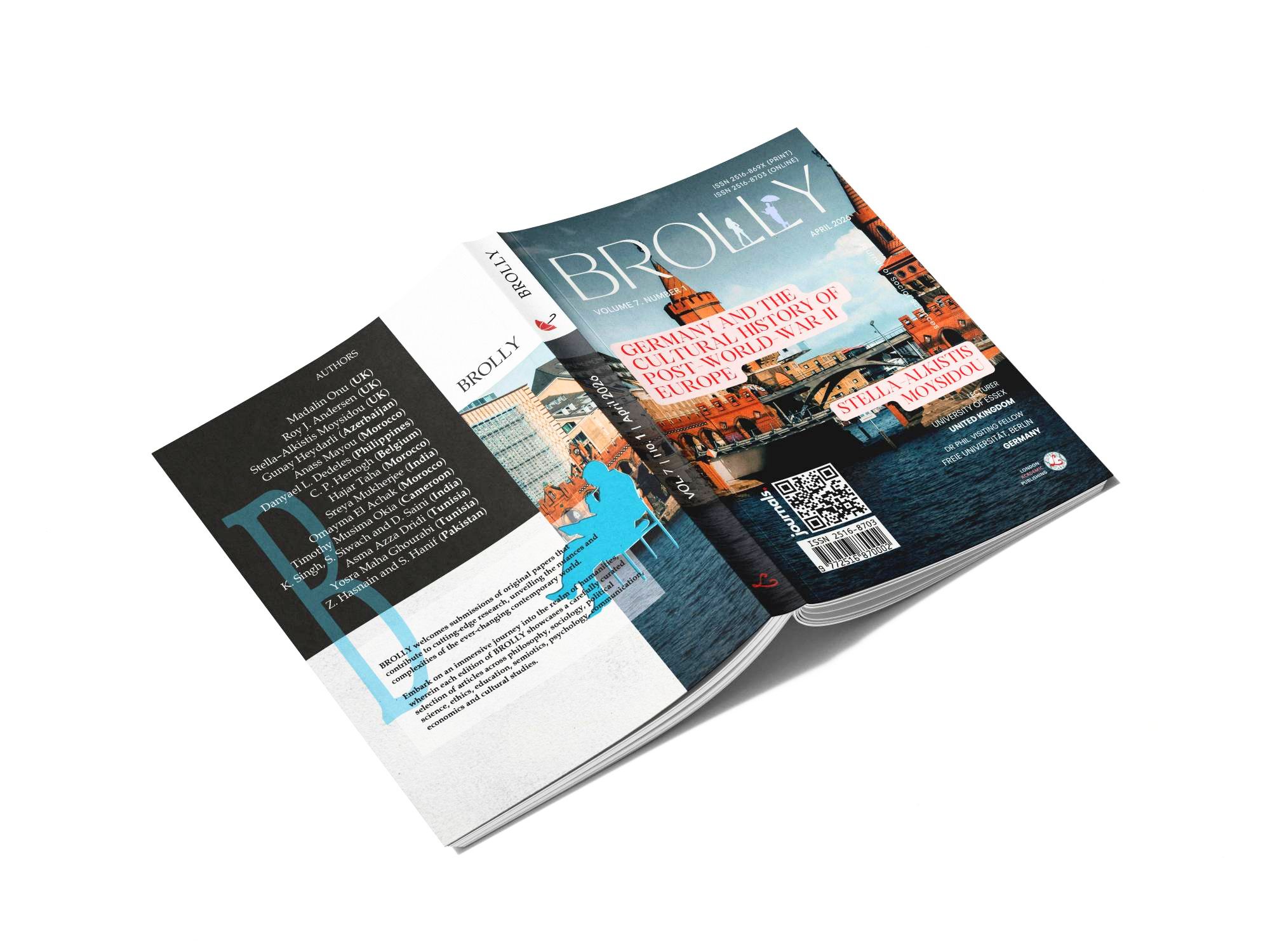 cover, current issue, Brolly Journal of Social Sciences, magazine wrapped in plastic